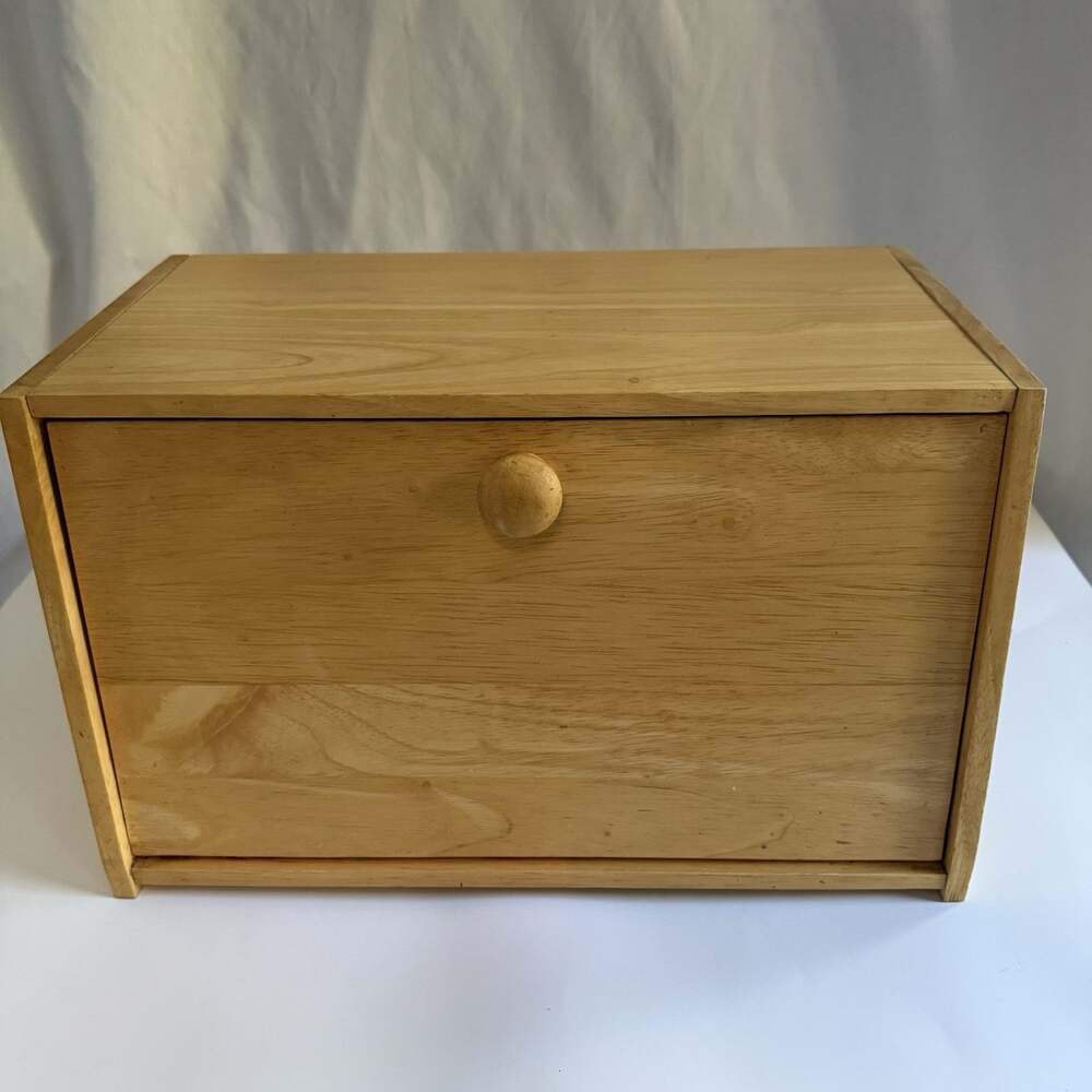 Vintage Farmhouse Wooden Storage Bread Box with Drop Down Lid